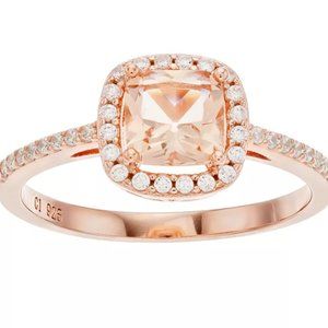 14k Rose Gold Over Silver Simulated Morganite & Cubic Zirconia Halo Ring s7